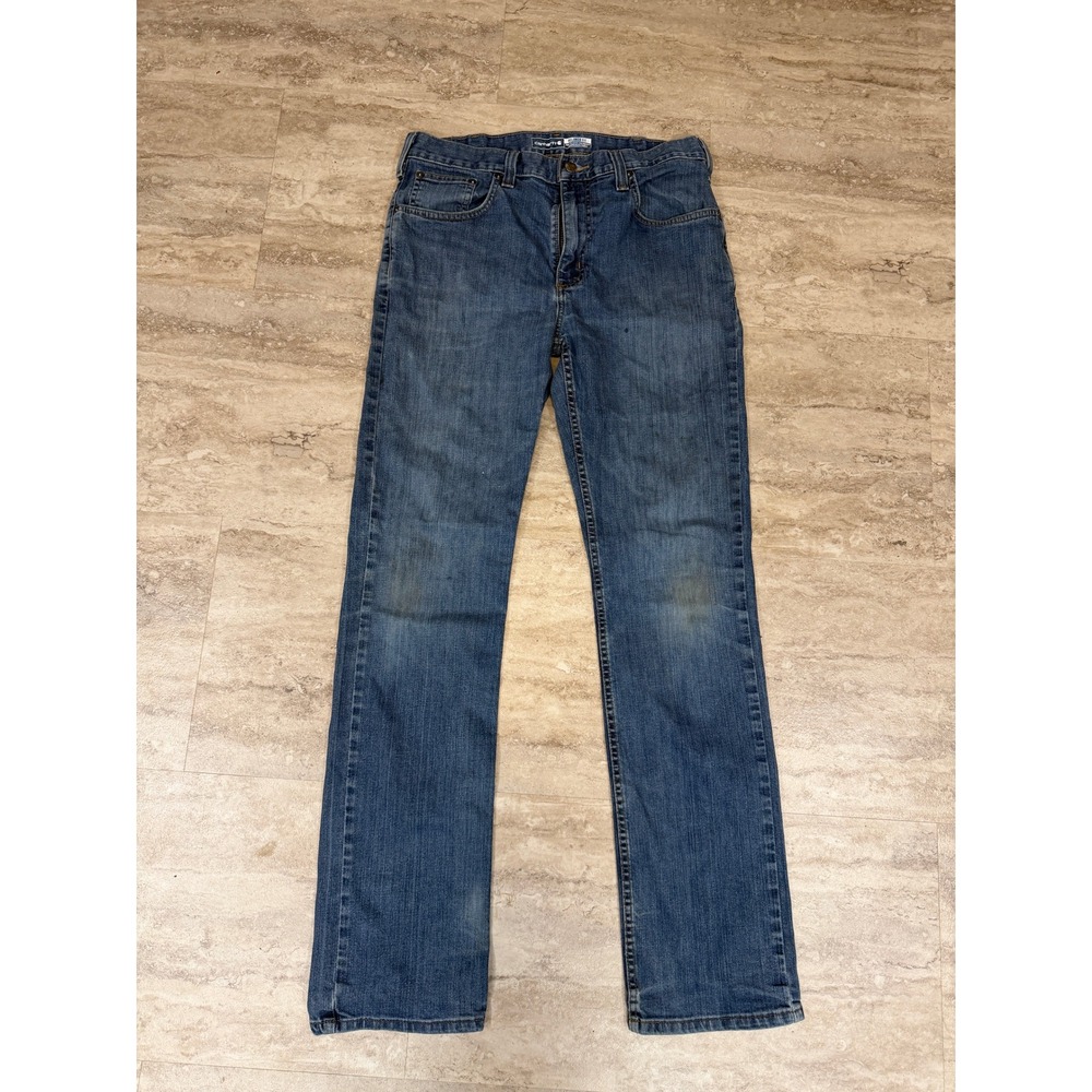 Carhartt Relaxed Fit Mens Blue Denim Work Jeans 33x34 Straight Leg Blue